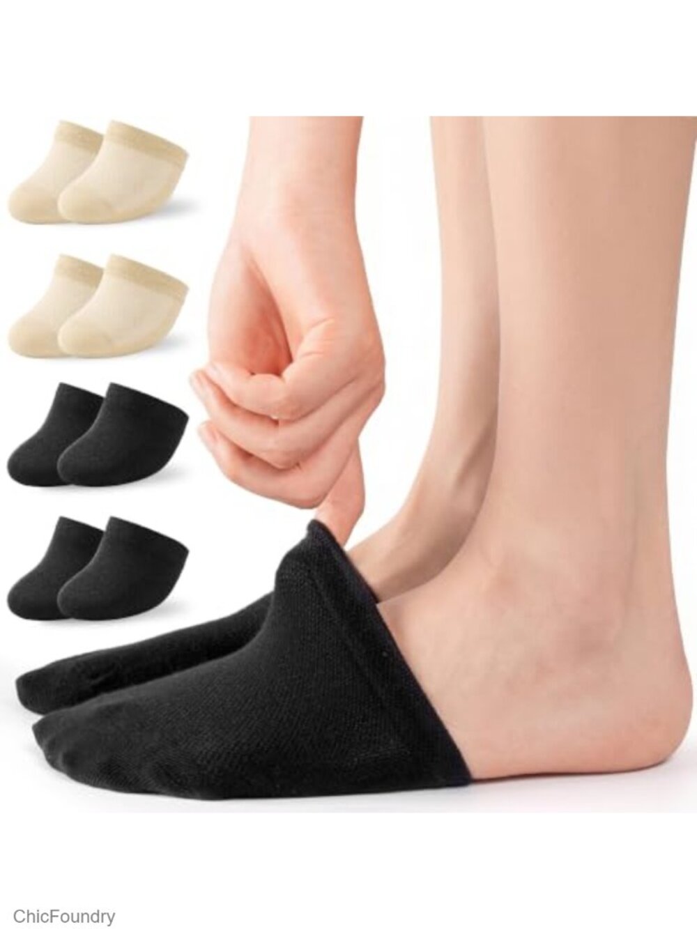 No Show Toe Socks Cotton Blend Non Slip Liner for Mules Clogs 8 Pairs